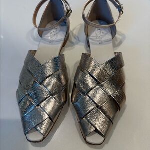 Sesto Meucci Woven Mary Jane Sandals Silver